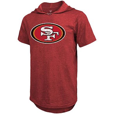 Men's Majestic Threads George Kittle Heathered Scarlet San Francisco 49ers Name & Number Tri-Blend Hoodie T-Shirt