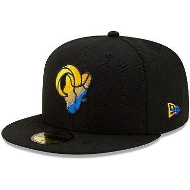 Men's New Era Black Los Angeles Rams Logo Color Dim 59FIFTY Fitted Hat