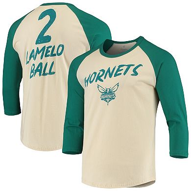 Men's Fanatics Branded LaMelo Ball Cream Charlotte Hornets NBA 3/4-Sleeve Raglan T-Shirt