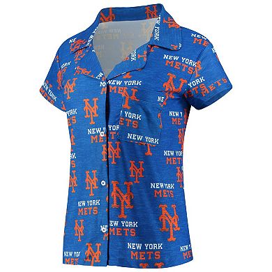 Women's Concepts Sport Royal New York Mets Zest Allover Print Button-Up Shirt & Shorts Sleep Set
