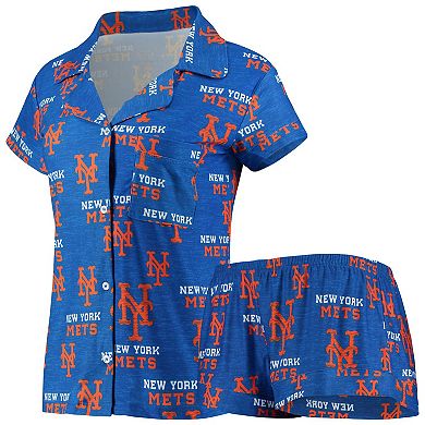 Women's Concepts Sport Royal New York Mets Zest Allover Print Button-Up Shirt & Shorts Sleep Set