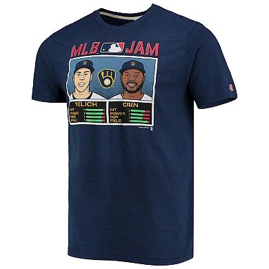 Men's Homage Christian Yelich & Lorenzo Cain Navy Milwaukee Brewers MLB Jam Tri-Blend T-Shirt
