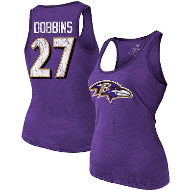 Women's Majestic Threads J.K. Dobbins Heathered Purple Baltimore Ravens Name & Number Tri-Blend Tank Top