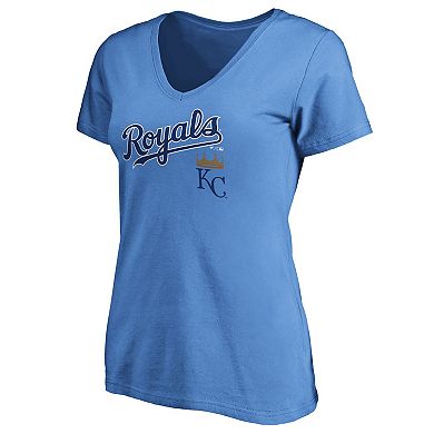 Women's Fanatics Branded Light Blue Kansas City Royals Team Logo Lockup V-Neck T-Shirt