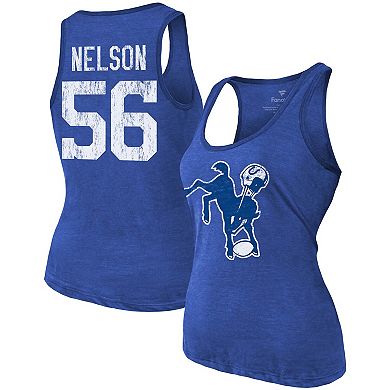 Women's Majestic Threads Quenton Nelson Heathered Royal Indianapolis Colts Name & Number Tri-Blend Tank Top