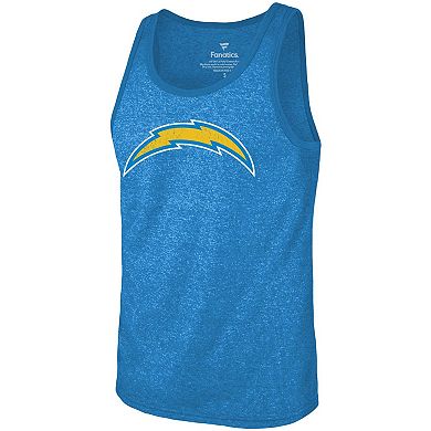 Men's Majestic Threads Justin Herbert Heathered Powder Blue Los Angeles Chargers Name & Number Tri-Blend Tank Top