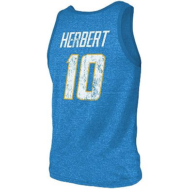 Men's Majestic Threads Justin Herbert Heathered Powder Blue Los Angeles Chargers Name & Number Tri-Blend Tank Top