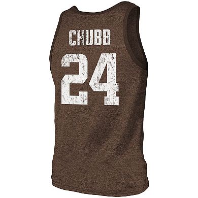 Men's Majestic Threads Nick Chubb Brown Cleveland Browns Name & Number Tri-Blend Tank Top
