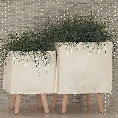 Stella & Eve Faux Cement Contemporary Planter Floor Decor 2-piece Set