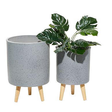 Stella & Eve Speckled White Cylinder Planter Floor Decor 2-piece Set