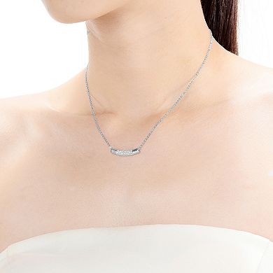 Sterling Silver Round Cubic Zirconia Curve Line Necklace