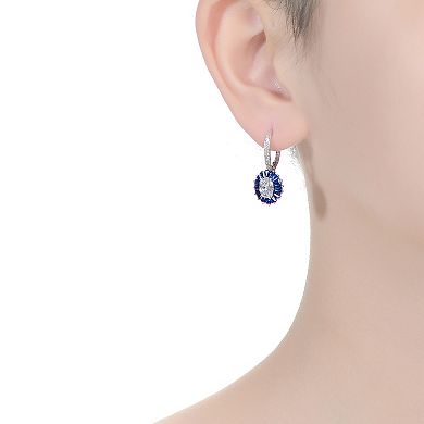 Sterling Silver Blue Cubic Zirconia Leverback Earrings
