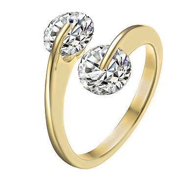14k Gold Over Sterling Silver Cubic Zirconia Two Stone Ring 