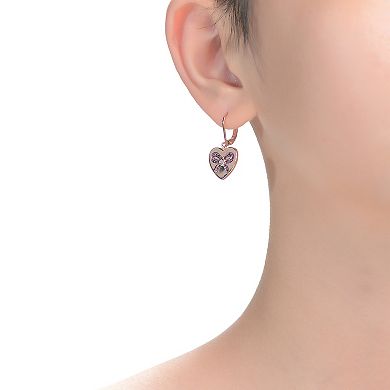 18k Rose Gold Over Sterling Silver Pink Cubic Zirconia Leverback Earrings
