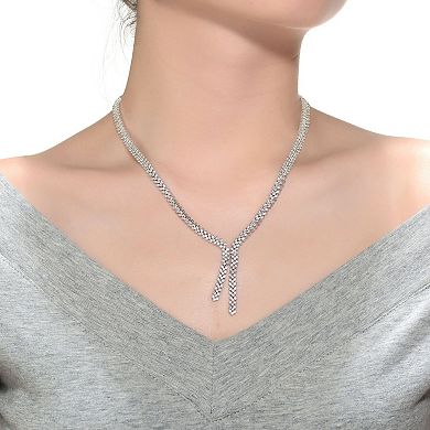 Sterling Silver Cubic Zirconia 3-Row Cluster Necklace