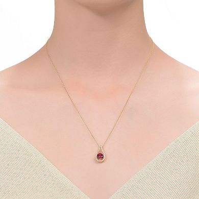 14k Gold Over Sterling Silver Red Cubic Zirconia Pendant Necklace