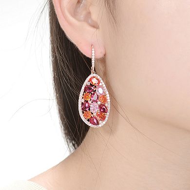 18k Rose Gold Over Sterling Silver Multi-Color Cubic Zirconia Drop Earrings