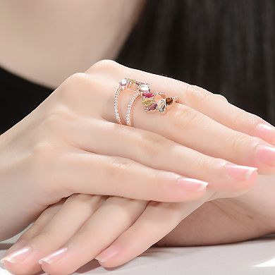 18k Rose Gold Over Sterling Silver Cubic Zirconia Bypass Ring