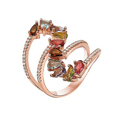 18k Rose Gold Over Sterling Silver Cubic Zirconia Bypass Ring
