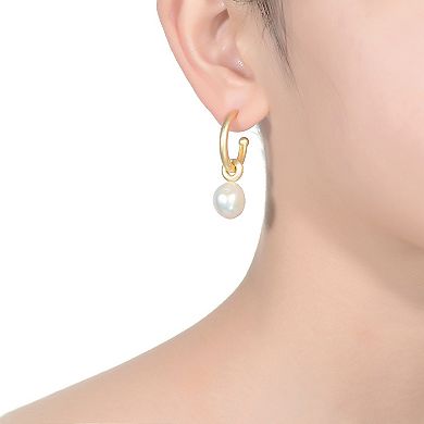 14k Gold Over Sterling Silver Freshwater Cultured Pearl Hoop Earrings