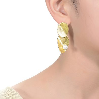 14k Gold Over Sterling Silver Freshwater Pearl Oblong Shape Drop Earrings