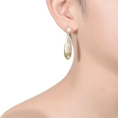 14k Gold Over Sterling Silver Freshwater Cultured Pearl Oval Drop Earrings