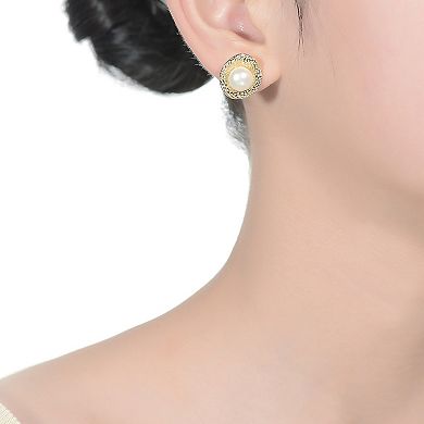 14k Gold Over Sterling Silver Freshwater Cultured Pearl Hammered Stud Earrings