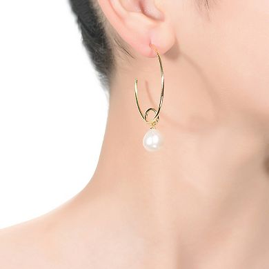 14k Gold Over Sterling Silver Freshwater Cultured Pearl Open Hoop Earrings