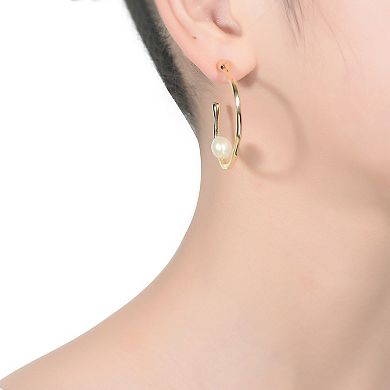 14k Gold Over Sterling Silver Freshwater Cultured Pearl Hoop Earrings