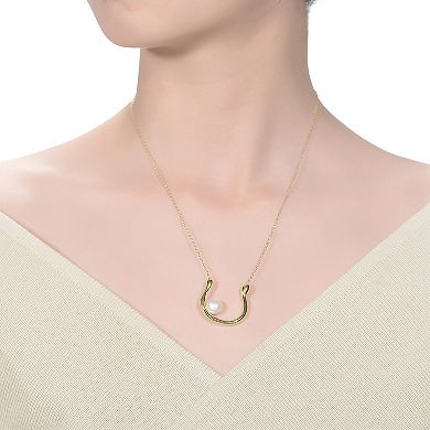 14k Gold Over Sterling Silver Freshwater Cultured Pearl Horseshoe Necklace