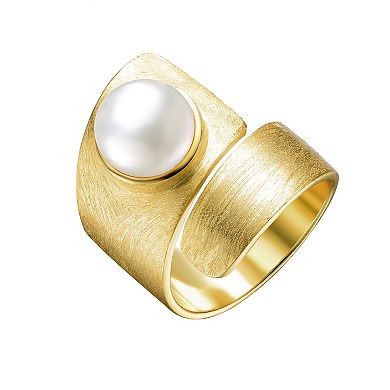 14k Gold Over Sterling Silver Freshwater Cultured Pearl Adjustable Ring