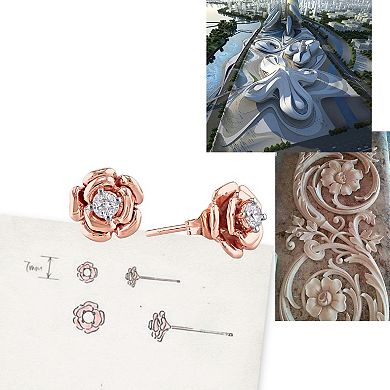 Stella Grace 10k Rose Gold 1/5 Carat T.W Diamond Floral Stud Earrings