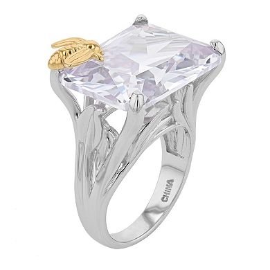 Sterling Silver East West Cubic Zirconia Ring with Bee Accent