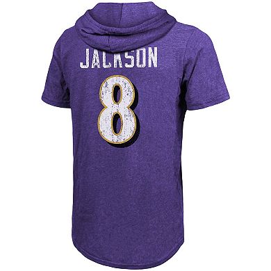 Men's Majestic Threads Lamar Jackson Purple Baltimore Ravens Player Name & Number Tri-Blend Hoodie T-Shirt