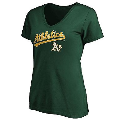 Women's Fanatics Branded Green Oakland Athletics Team Logo Lockup V-Neck T-Shirt