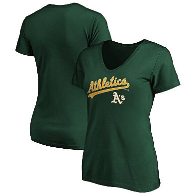 Women's Fanatics Branded Green Oakland Athletics Team Logo Lockup V-Neck T-Shirt