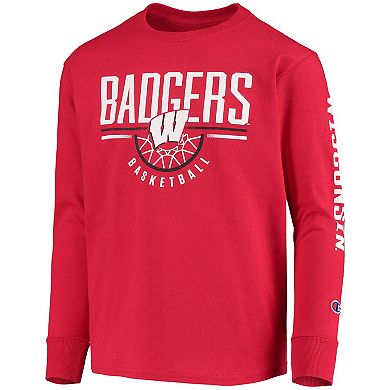 Youth Champion Scarlet Wisconsin Badgers Basketball Long Sleeve T-Shirt