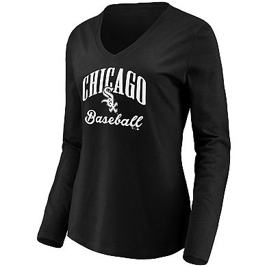 Women's Fanatics Branded Black Chicago White Sox Victory Script V-Neck Long Sleeve T-Shirt
