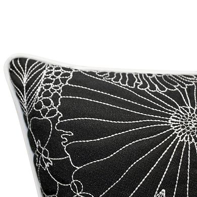 Edie@Home Fine Line Embroidered Floral Indoor Outdoor Throw Pillow