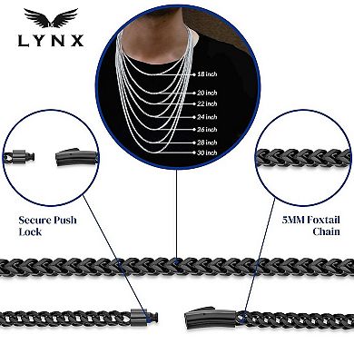Men's LYNX Black Ion-Plated Stainless Steel Foxtail Chain Necklace