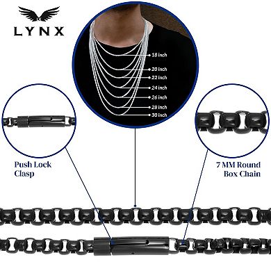 Men's LYNX Black Ion-Plated Stainless Steel Box Chain Necklace 