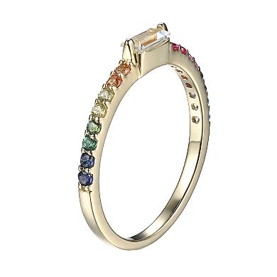 18k Gold Over Sterling Silver Rainbow Multi Gemstone Ring