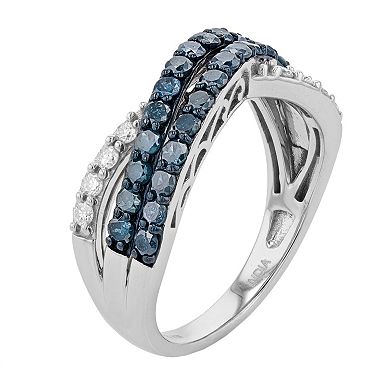 Sterling Silver 1 Carat T.W. Blue & White Diamond Ring