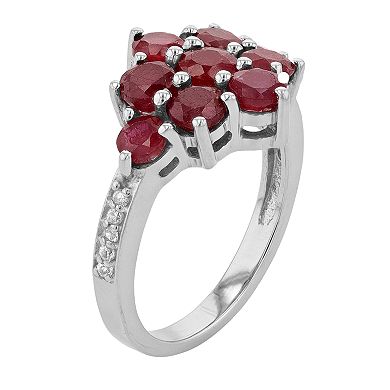 Sterling Silver Ruby & White Zircon Pyramid Ring