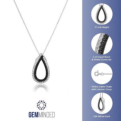 Gemminded 10k White Gold 1/5 Carat T.W. Black & White Diamond Teardrop Necklace