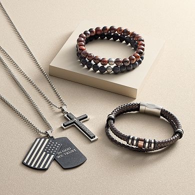 1913 Men's Two Tone Stainless Steel American Flag & "In God We Trust" Dog Tag Pendant Necklace 