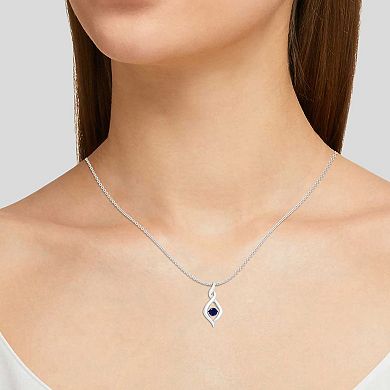 Boston Bay Diamonds Brilliance in Motion Sterling Silver Lab-Created Blue Sapphire Dancing Gemstone Twisted Infinity Pendant