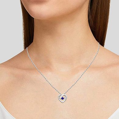 Boston Bay Diamonds Brilliance in Motion Sterling Silver Lab-Created Blue Sapphire Dancing Gemstone Heart Pendant