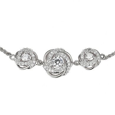 Sterling Silver Cubic Zirconia Love Knot Stud Earrings & Adjustable Bracelet Set