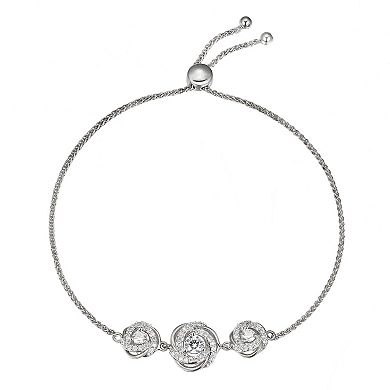 Sterling Silver Cubic Zirconia Love Knot Stud Earrings & Adjustable Bracelet Set